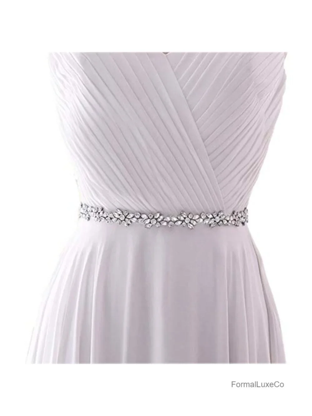Thin Crystal Rhinestone Bridal Belt Waist Cincher with Self-Tie Ribbon